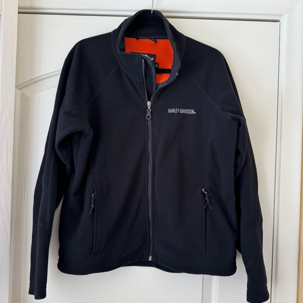 Harley Davidson Vintage Windstopper Black Fleece Zip Long Sleeve Jacket Women XL